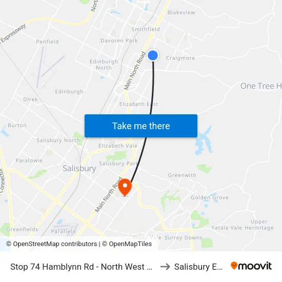 Stop 74 Hamblynn Rd - North West side to Salisbury East map