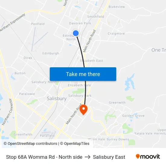 Stop 68A Womma Rd - North side to Salisbury East map