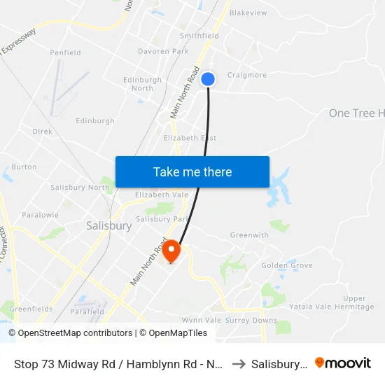 Stop 73 Midway Rd / Hamblynn Rd - North East side to Salisbury East map