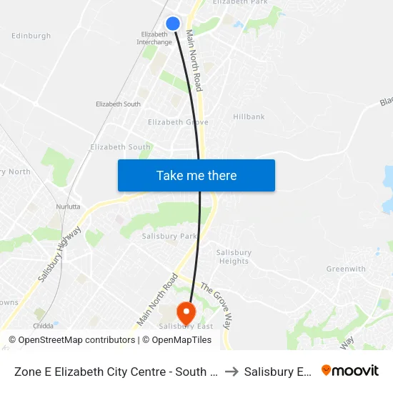 Zone E Elizabeth City Centre - South side to Salisbury East map