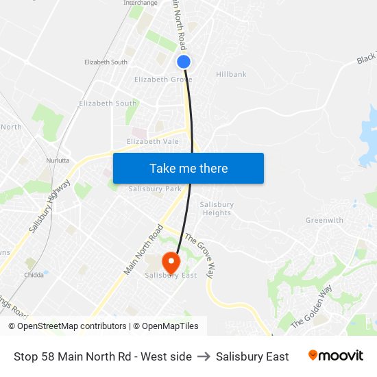 Stop 58 Main North Rd - West side to Salisbury East map