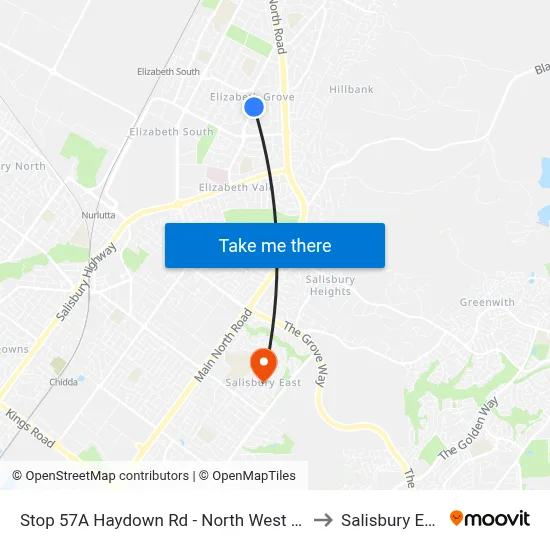 Stop 57A Haydown Rd - North West side to Salisbury East map