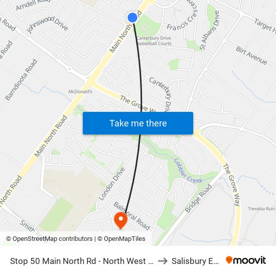 Stop 50 Main North Rd - North West side to Salisbury East map