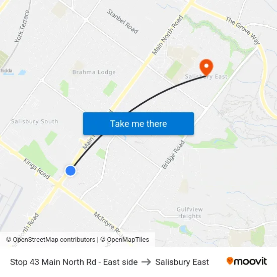Stop 43 Main North Rd - East side to Salisbury East map