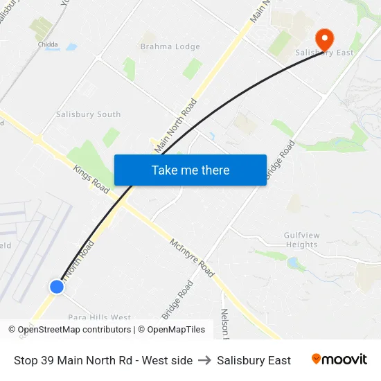 Stop 39 Main North Rd - West side to Salisbury East map