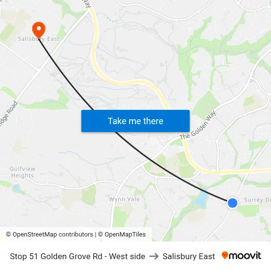 Stop 51 Golden Grove Rd - West side to Salisbury East map