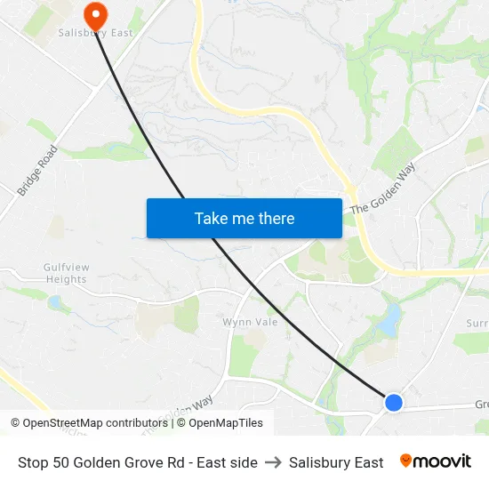Stop 50 Golden Grove Rd - East side to Salisbury East map
