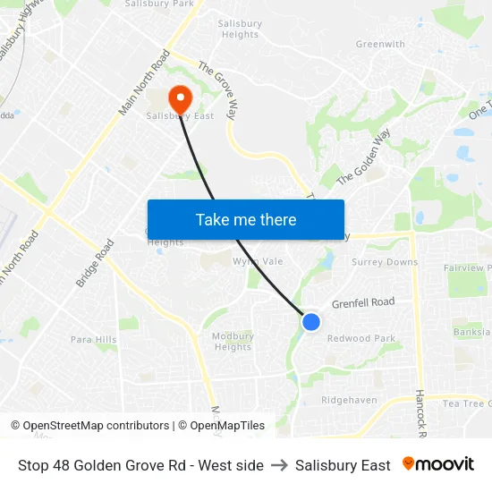 Stop 48 Golden Grove Rd - West side to Salisbury East map