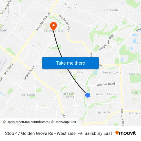 Stop 47 Golden Grove Rd - West side to Salisbury East map