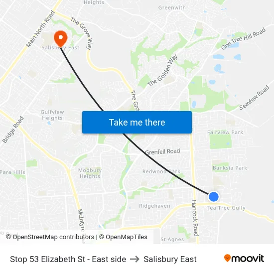 Stop 53 Elizabeth St - East side to Salisbury East map
