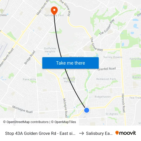 Stop 43A Golden Grove Rd - East side to Salisbury East map