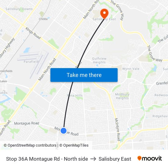 Stop 36A Montague Rd - North side to Salisbury East map