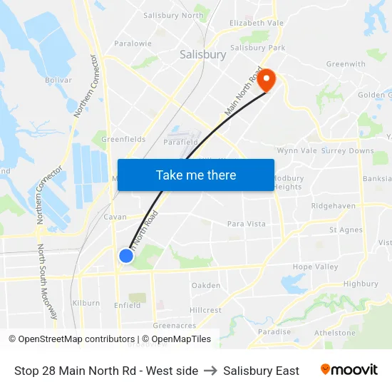 Stop 28 Main North Rd - West side to Salisbury East map