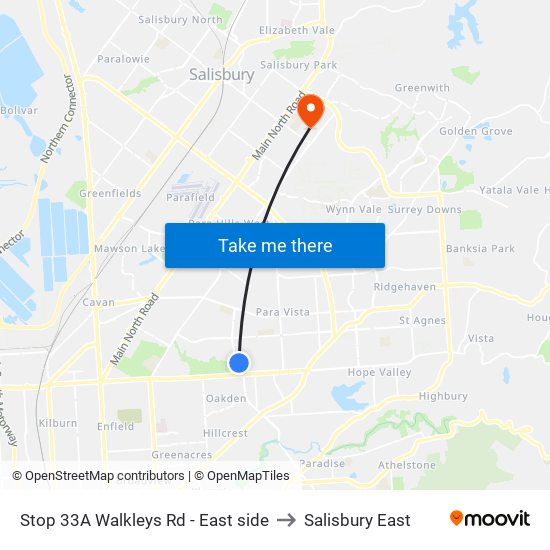 Stop 33A Walkleys Rd - East side to Salisbury East map