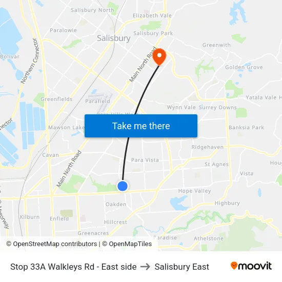 Stop 33A Walkleys Rd - East side to Salisbury East map