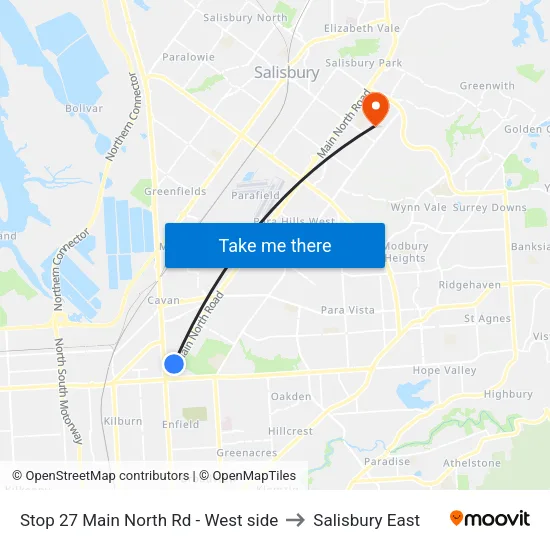 Stop 27 Main North Rd - West side to Salisbury East map