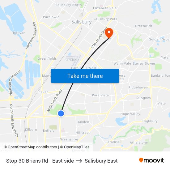 Stop 30 Briens Rd - East side to Salisbury East map