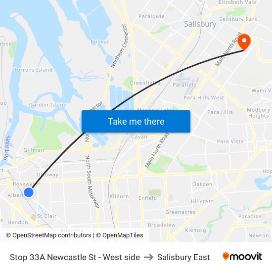 Stop 33A Newcastle St - West side to Salisbury East map