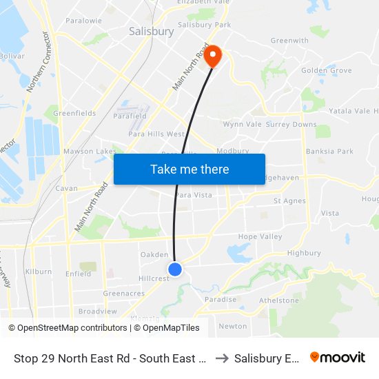 Stop 29 North East Rd - South East side to Salisbury East map