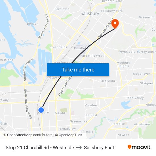 Stop 21 Churchill Rd - West side to Salisbury East map