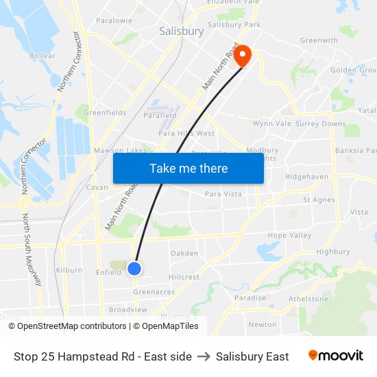 Stop 25 Hampstead Rd - East side to Salisbury East map