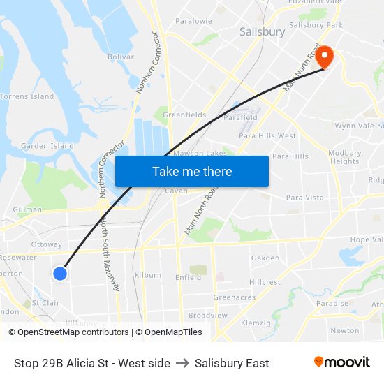 Stop 29B Alicia St - West side to Salisbury East map