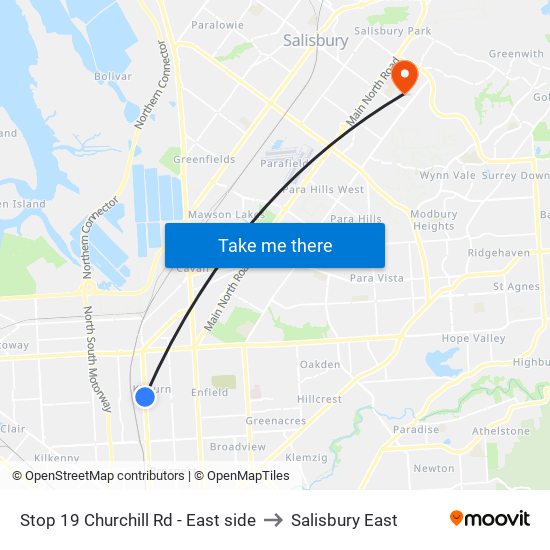 Stop 19 Churchill Rd - East side to Salisbury East map