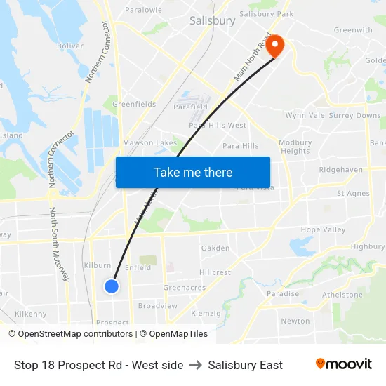 Stop 18 Prospect Rd - West side to Salisbury East map