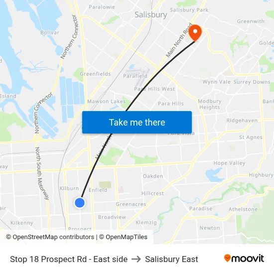 Stop 18 Prospect Rd - East side to Salisbury East map