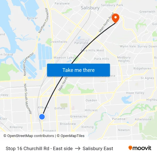 Stop 16 Churchill Rd - East side to Salisbury East map