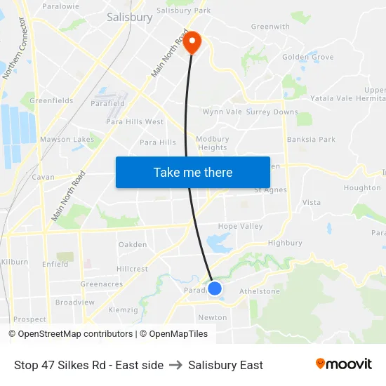 Stop 47 Silkes Rd - East side to Salisbury East map