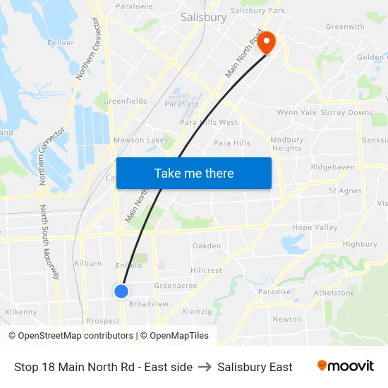 Stop 18 Main North Rd - East side to Salisbury East map