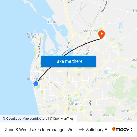 Zone B West Lakes Interchange - West side to Salisbury East map
