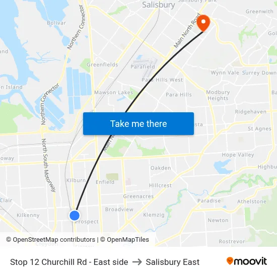 Stop 12 Churchill Rd - East side to Salisbury East map