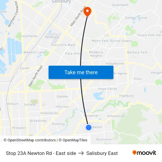 Stop 23A Newton Rd - East side to Salisbury East map