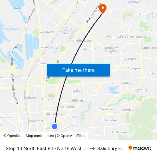 Stop 13 North East Rd - North West side to Salisbury East map