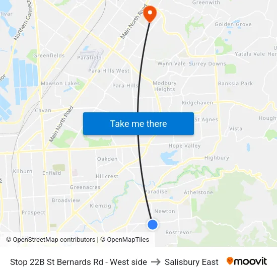 Stop 22B St Bernards Rd - West side to Salisbury East map