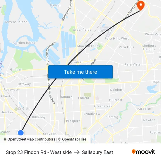 Stop 23 Findon Rd - West side to Salisbury East map