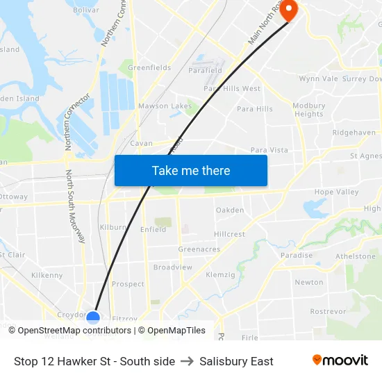 Stop 12 Hawker St - South side to Salisbury East map
