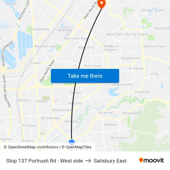 Stop 137 Portrush Rd - West side to Salisbury East map