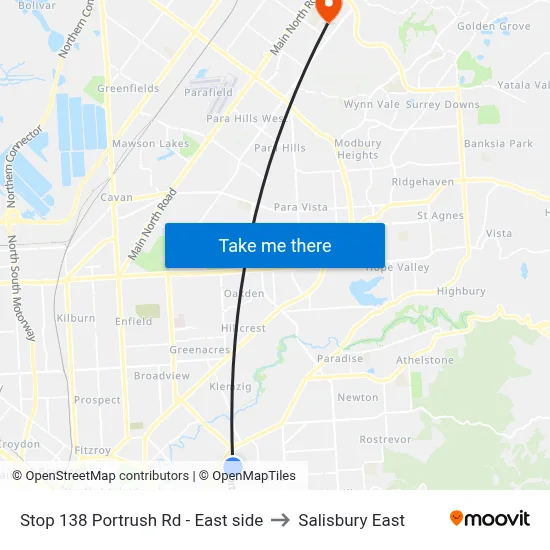Stop 138 Portrush Rd - East side to Salisbury East map