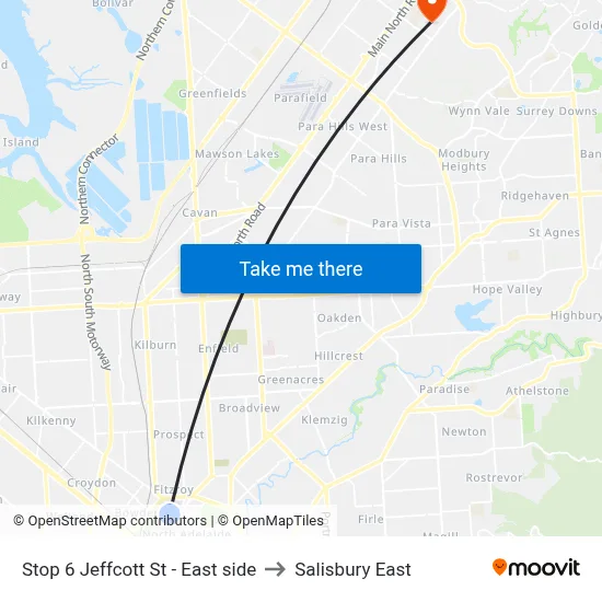 Stop 6 Jeffcott St - East side to Salisbury East map