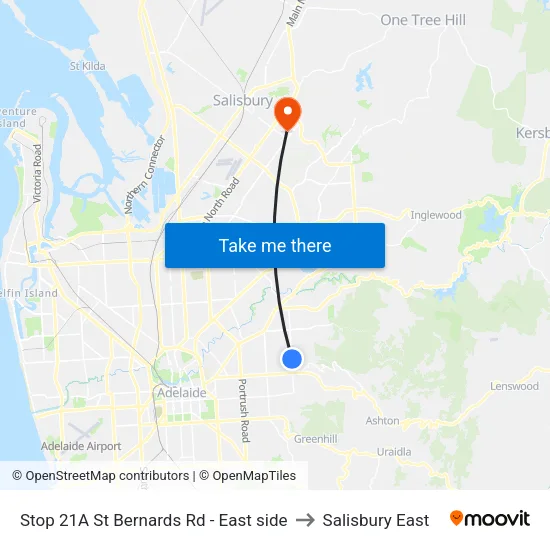 Stop 21A St Bernards Rd - East side to Salisbury East map