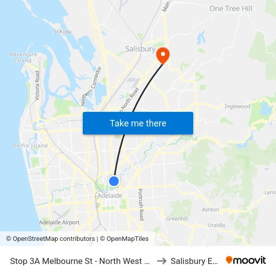 Stop 3A Melbourne St - North West side to Salisbury East map