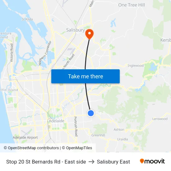 Stop 20 St Bernards Rd - East side to Salisbury East map