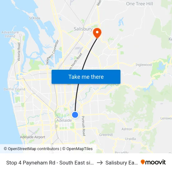 Stop 4 Payneham Rd - South East side to Salisbury East map