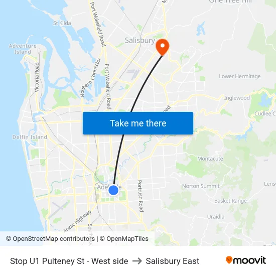 Stop U1 Pulteney St - West side to Salisbury East map