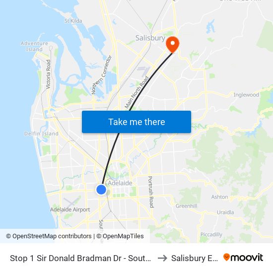 Stop 1 Sir Donald Bradman Dr - South side to Salisbury East map