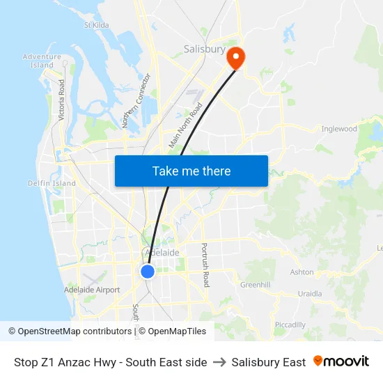 Stop Z1 Anzac Hwy - South East side to Salisbury East map