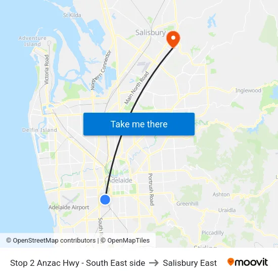 Stop 2 Anzac Hwy - South East side to Salisbury East map
